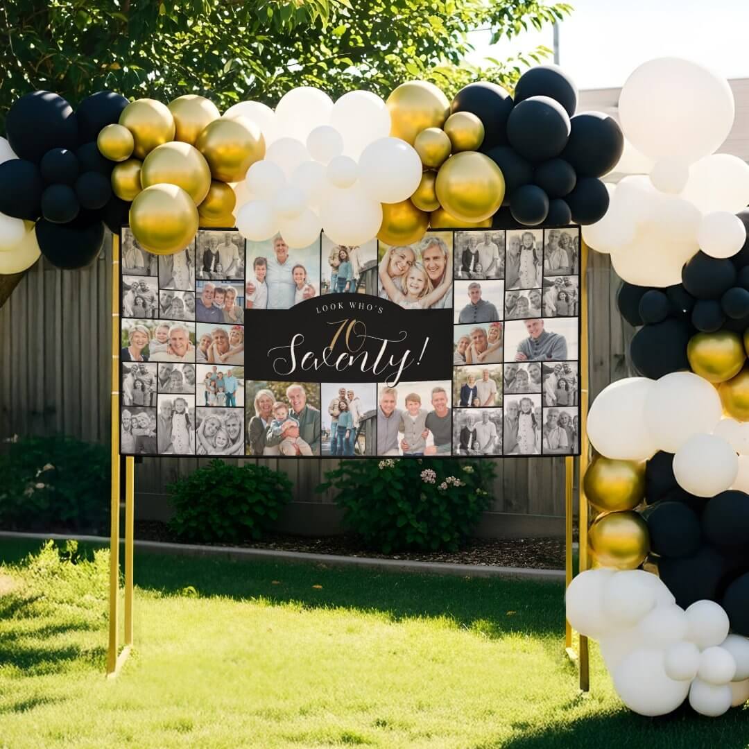 Look Who's 70 Happy Birthday Photo Collage Party Banner