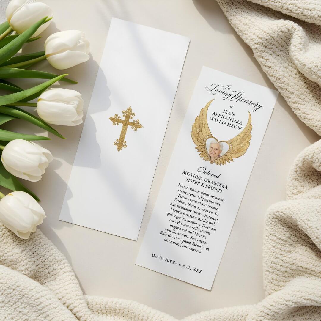 Loving Memory Gold Angel Wings Photo Keepsake Bookmarks