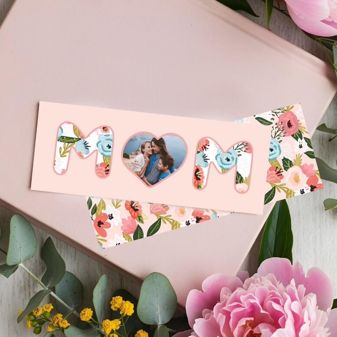 Mom Heart Photo Keepsake Sweet Pink Floral Pattern Bookmarks