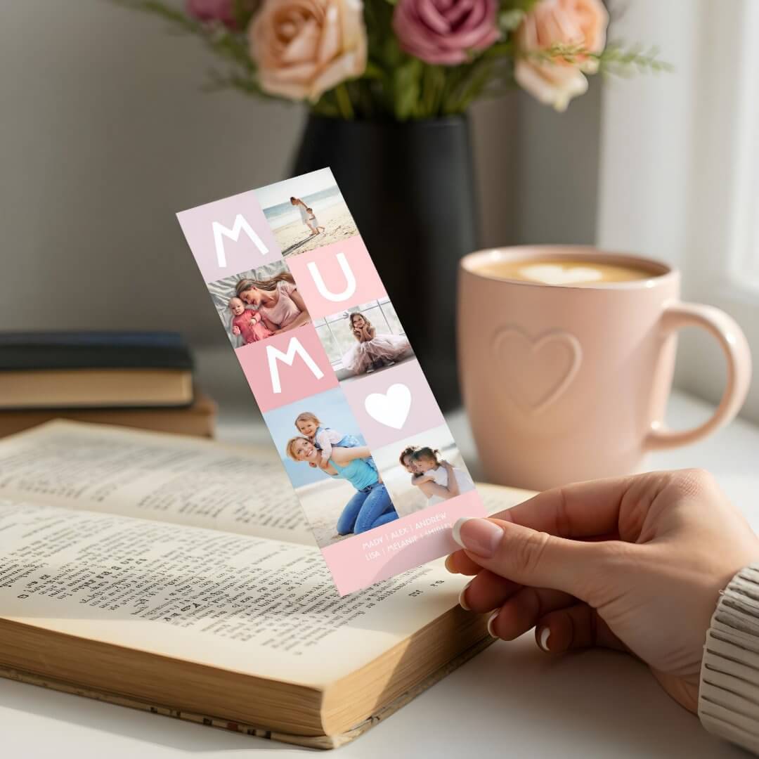 Mum Heart Modern Pink Photo Grid Collage Keepsake Bookmarks