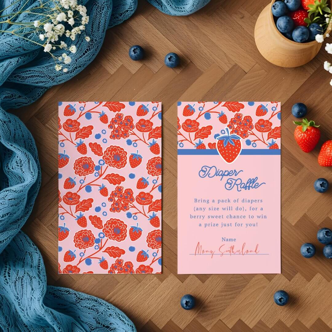 Pink Berry Sweet Blooms & Berries Diaper Raffle Enclosure Card