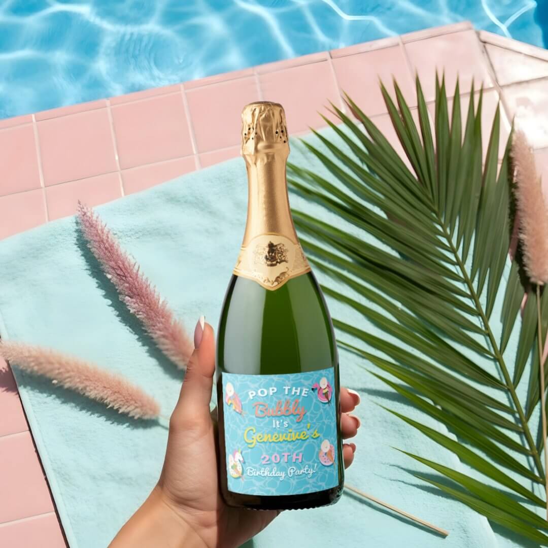 Pop The Bubbly Fun Pool Floats Pool Party Birthday Sparkling Wine Label