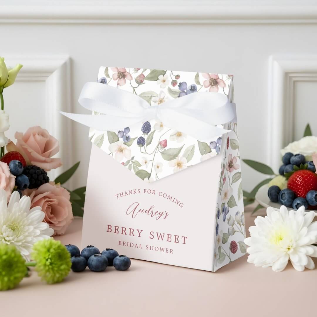 Strawberry Floral Berry Sweet Bridal Shower Thanks Favor Boxes