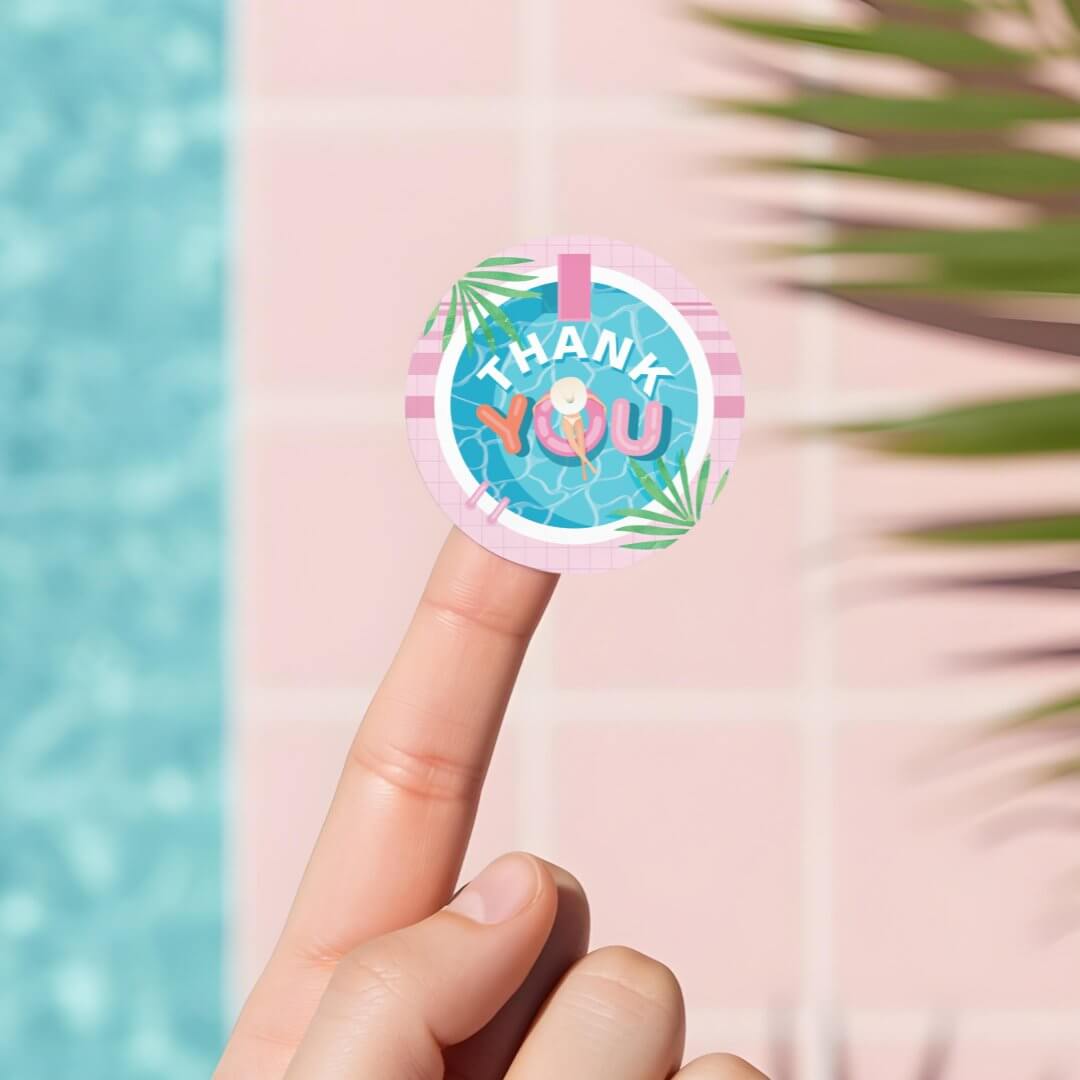 Thank You Tropical Pink Summer Birthday Pool Party Classic Round Sticker