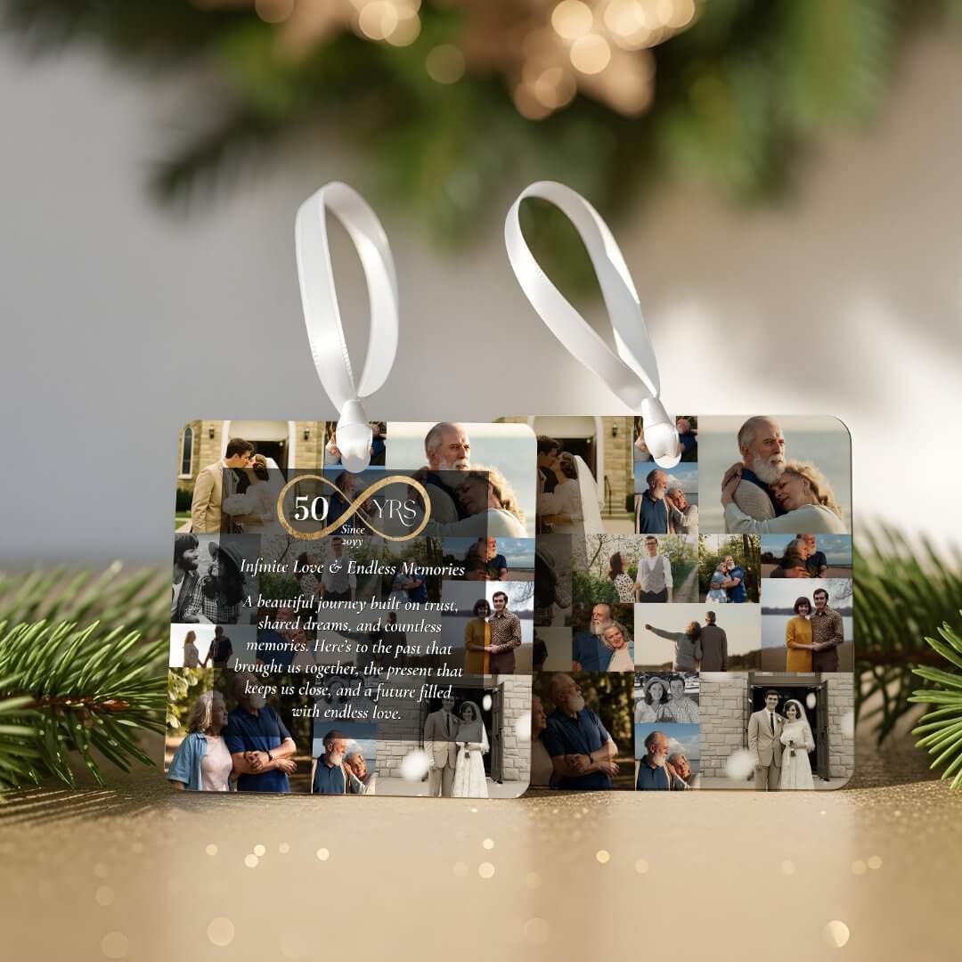 50 Years Anniversary Infinity Photo Collage Gift Metal Ornament