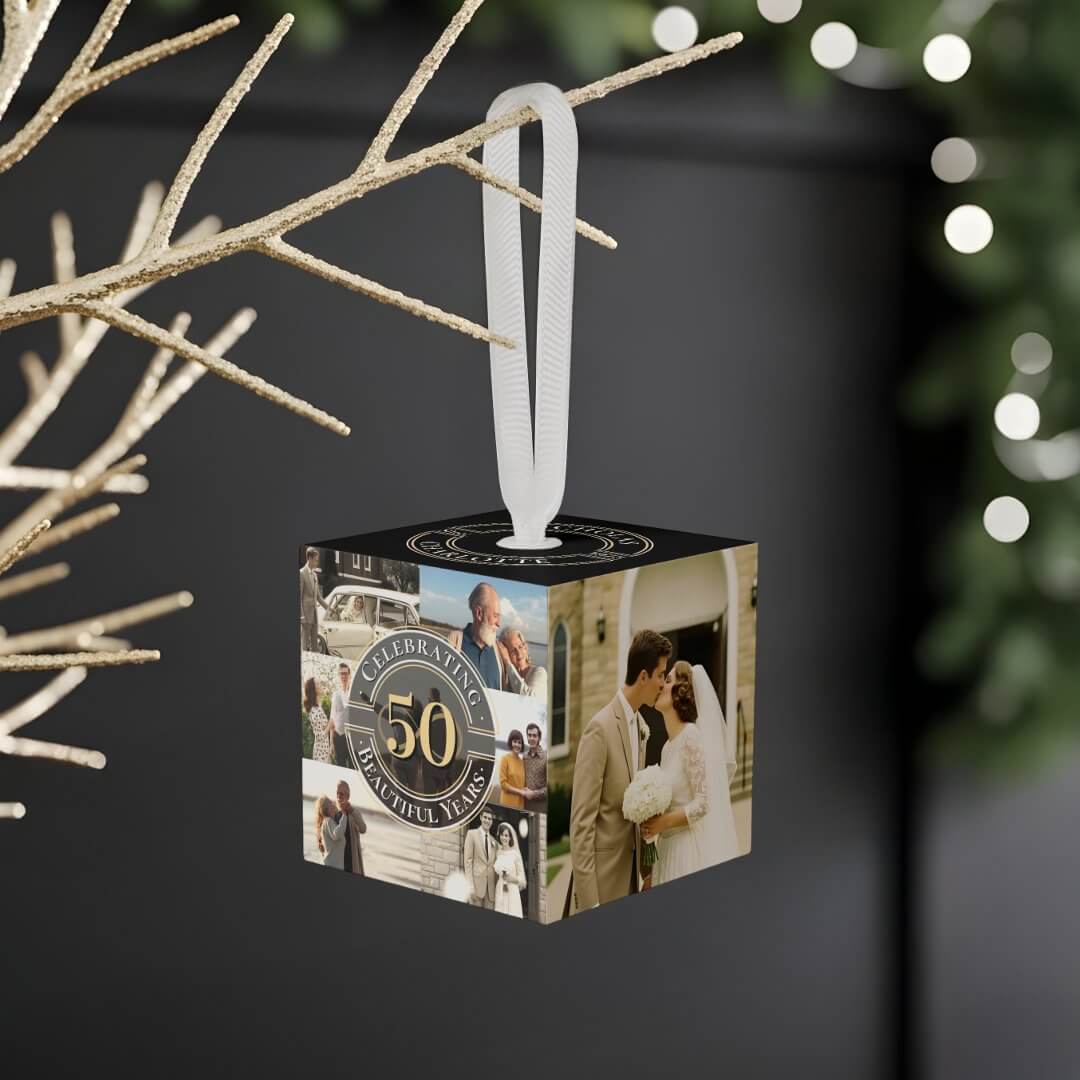 50 Years Golden Anniversary Infinity Photo Collage Cube Ornament