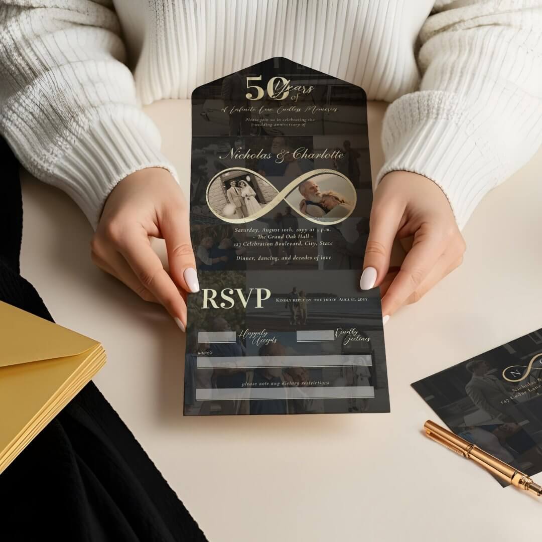 50 Years Love Infinity Photo Collage Anniversary All In One Invitation