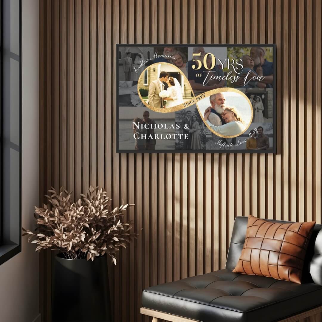 50th Anniversary Then Now Infinity Photo Collage Canvas Print
