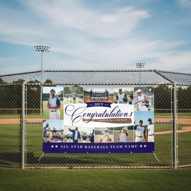 Baseball Season Team Congratulations Photo Collage Navy Banner