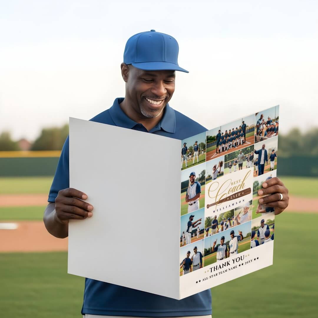 Best Baseball Coach Team Photo Collage Big Thank You Card