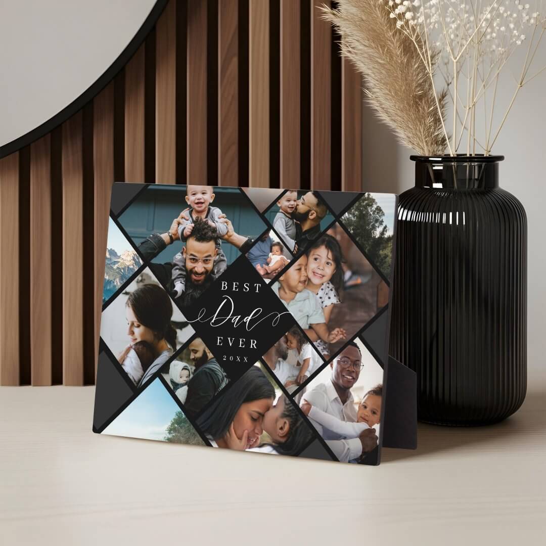 Best Dad Ever Modern Photo Collage Gift Keepsake Black Horizontal Plaque