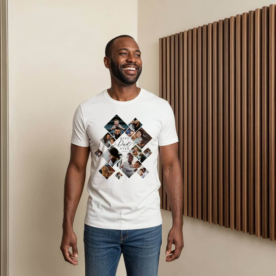 Best Dad Ever Modern Photo Collage Personalized White Tri-Blend Shirt