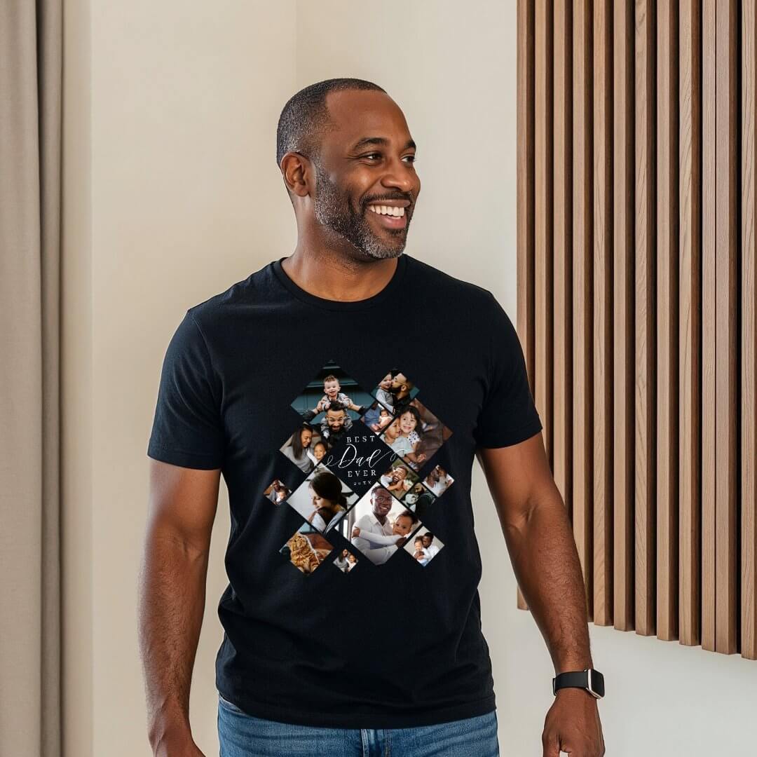 Best Dad Ever Modern Photo Collage Personalized Black Tri-Blend Shirt