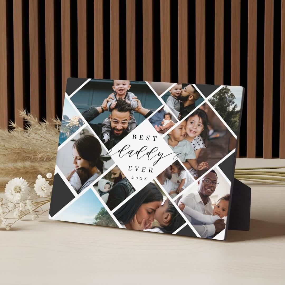 Best Daddy Ever Modern Photo Collage Gift Keepsake White Horizontal Plaque