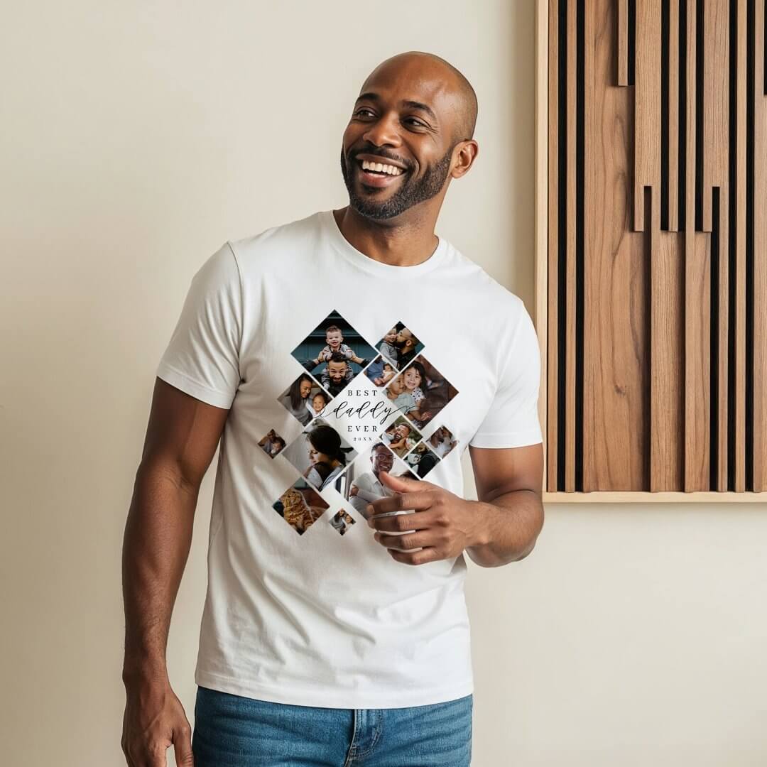 Best Daddy Ever Modern Photo Collage Personalized White Tri-Blend Shirt