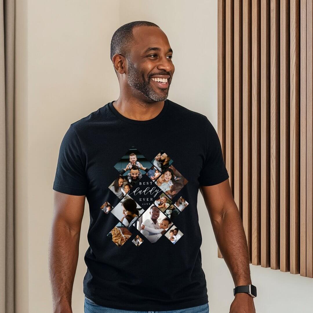 Best Daddy Ever Modern Photo Collage Personalized Black Tri-Blend Shirt