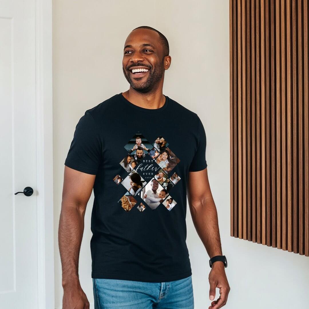 Best Father Ever Modern Photo Collage Personalized Black Tri-Blend Shirt