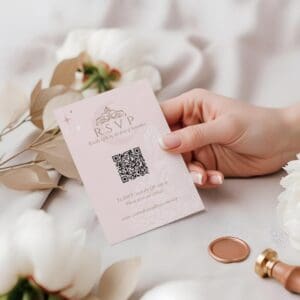 Classy Floral Moon Stars Tiara Quinceañera QR Code RSVP Card