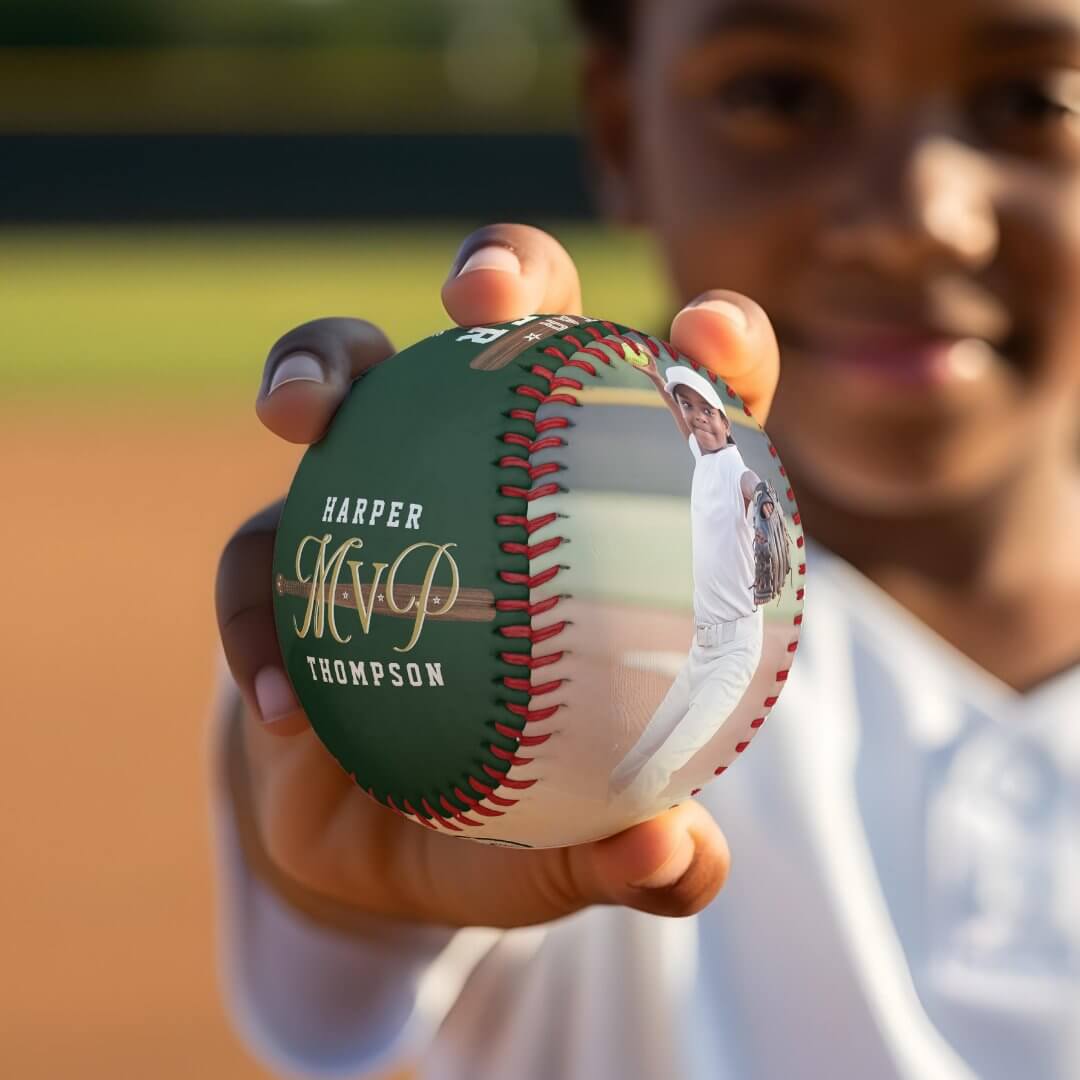 Custom MVP Player Sports Photo Collage Keepsake Green Baseball