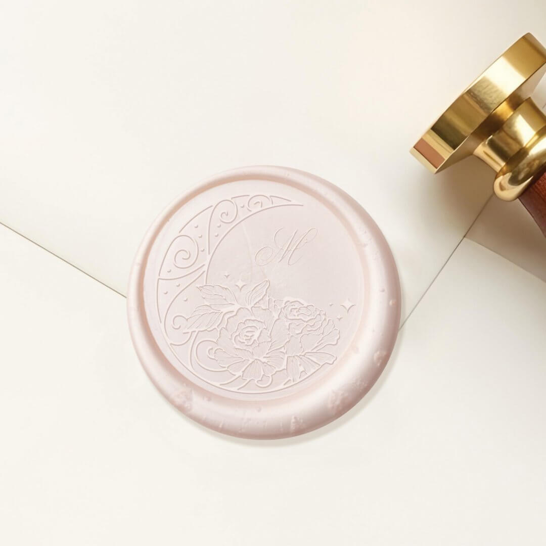 Elegant Floral Crescent Moon Monogram Quinceanera Wax Seal Sticker