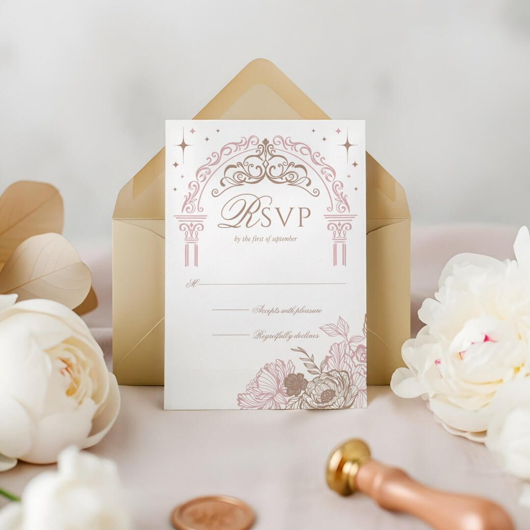 Elegant Pink Florals Moon Stars Tiara Quinceañera RSVP Card