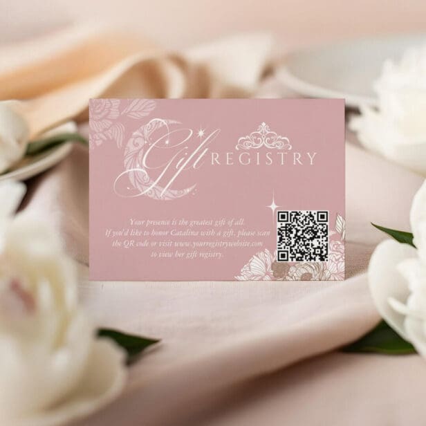 Floral Moon Star Quinceañera QR Code Gift Registry Pink Enclosure Card