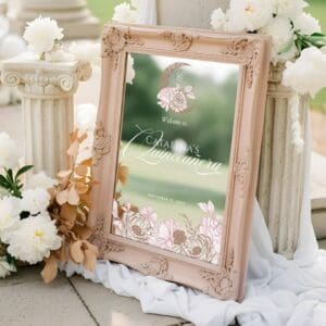 Floral Pink Celestial Moon Quinceanera Welcome Cling