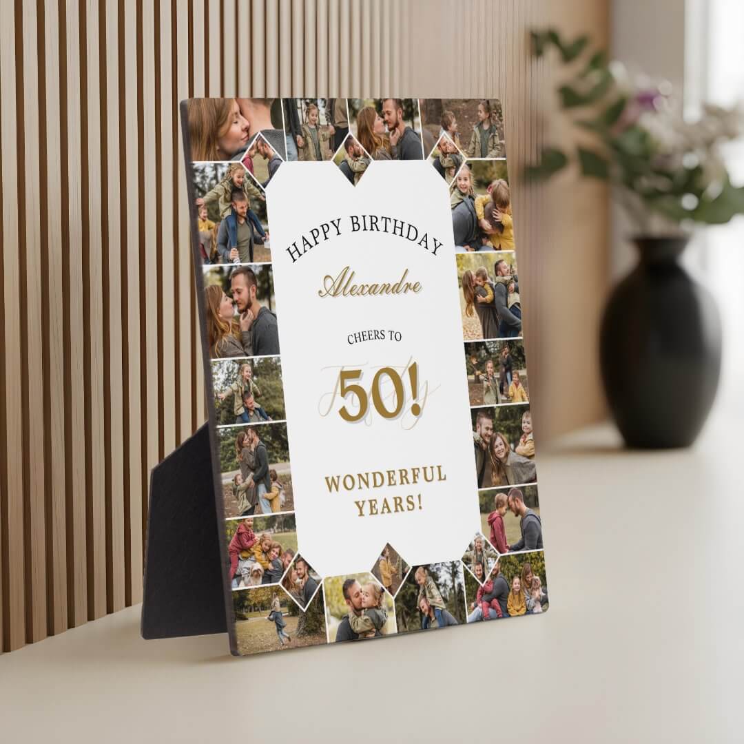 Happy Birthday Cheers To 50 Years Photo Collage Plaque