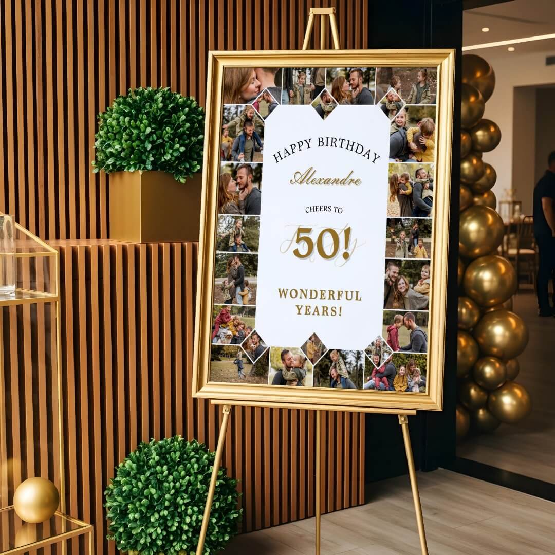 Happy Birthday Cheers To 50 Years Photo Collage Poster