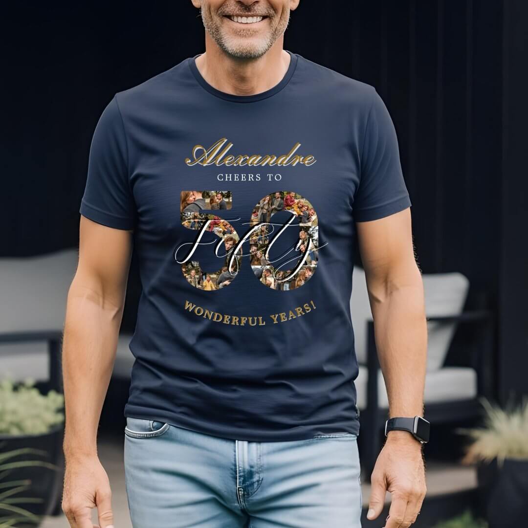 Happy Birthday Cheers To 50 Years Photo Collage T-Shirt