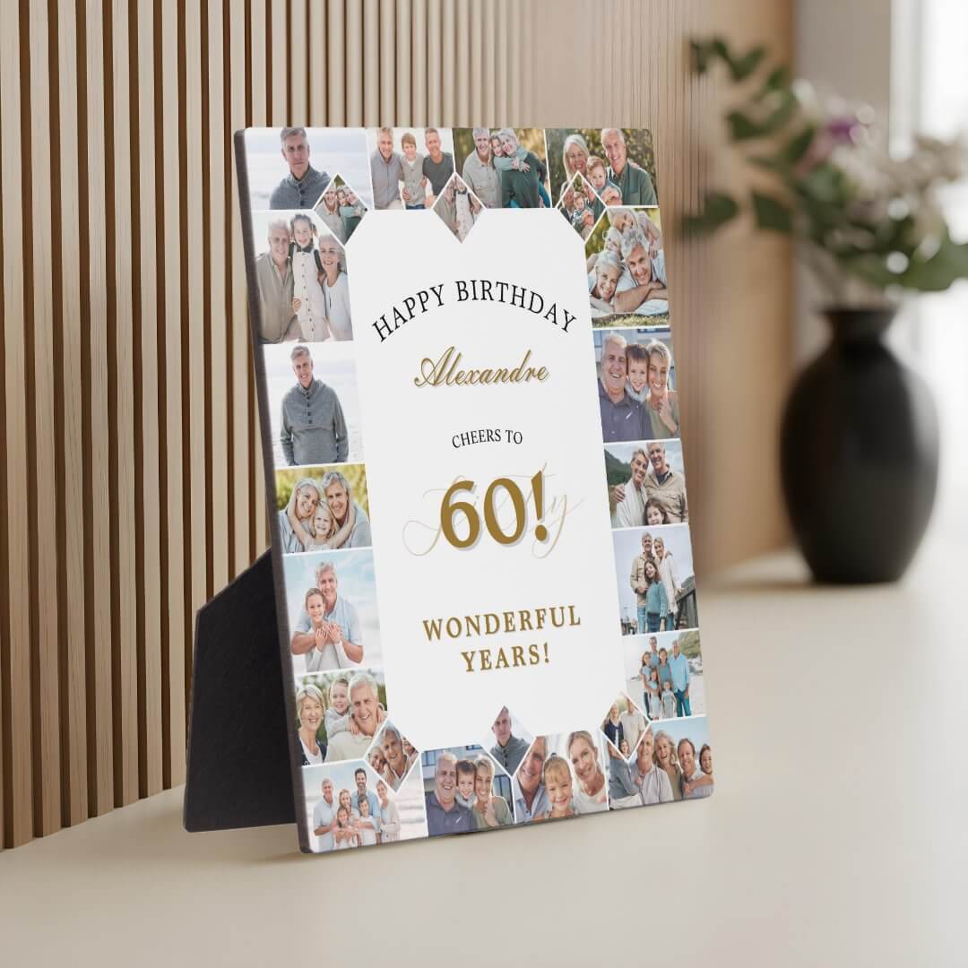 Happy Birthday Cheers To 60 Years Photo Collage Plaque