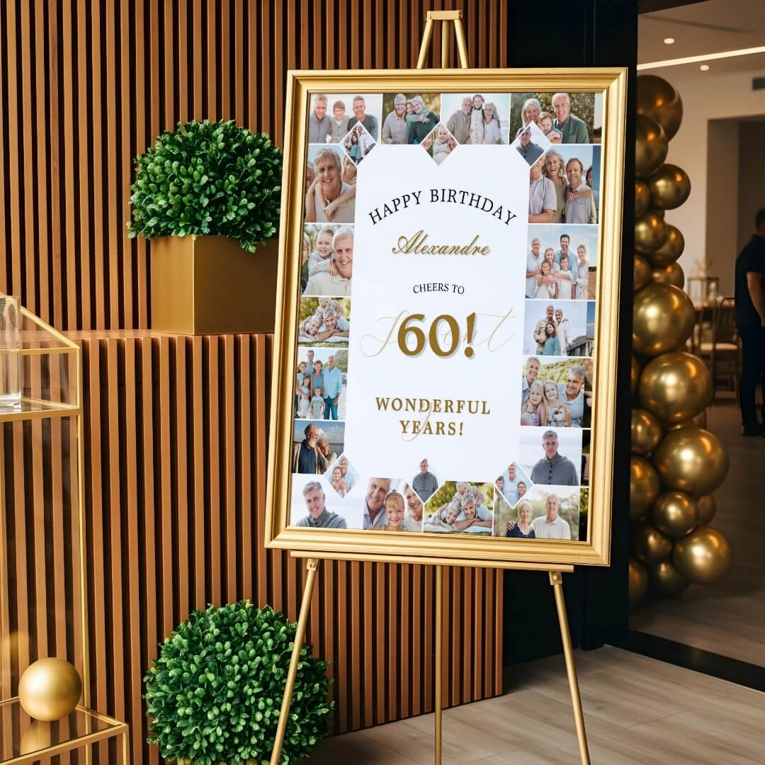 Happy Birthday Cheers To 60 Years Photo Collage Poster