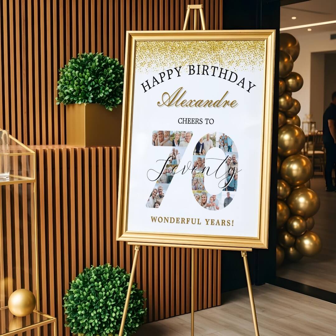 Happy Birthday Cheers To 70 Years Photo Collage Poster