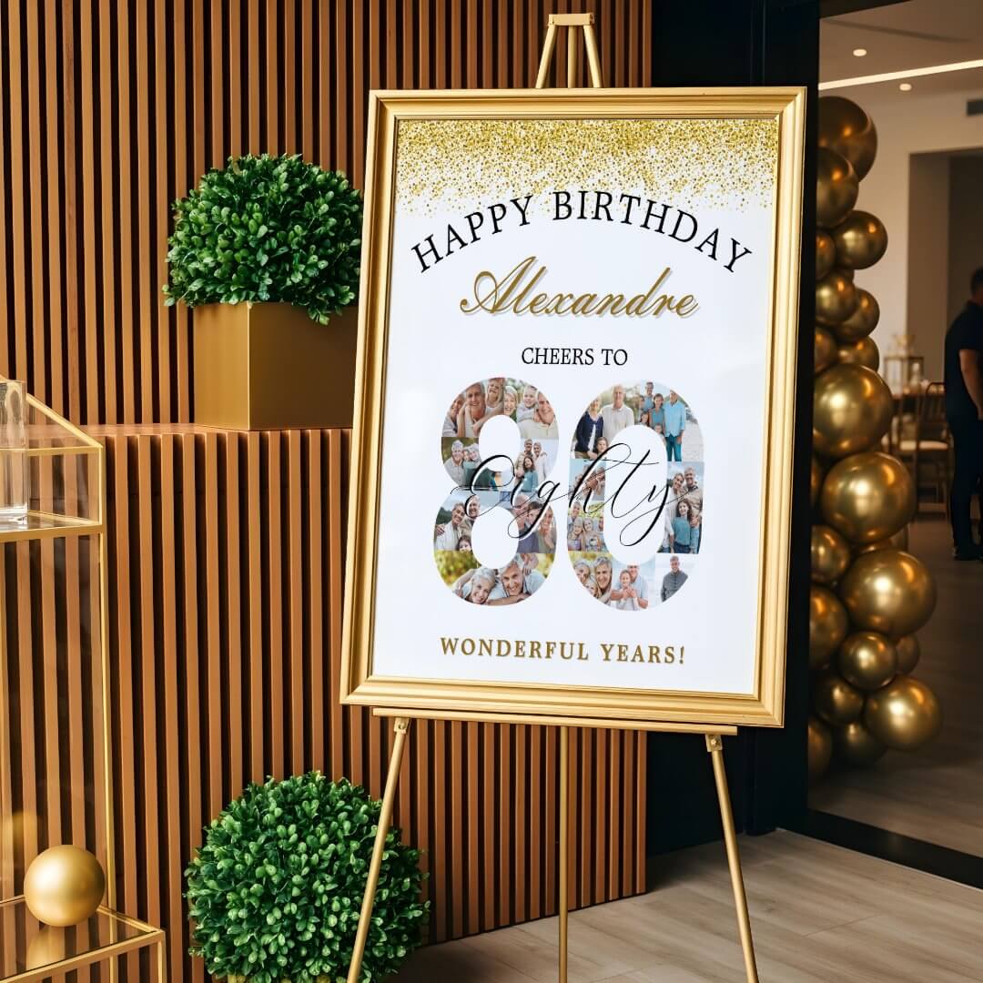 Happy Birthday Cheers To 80 Years Photo Collage Poster