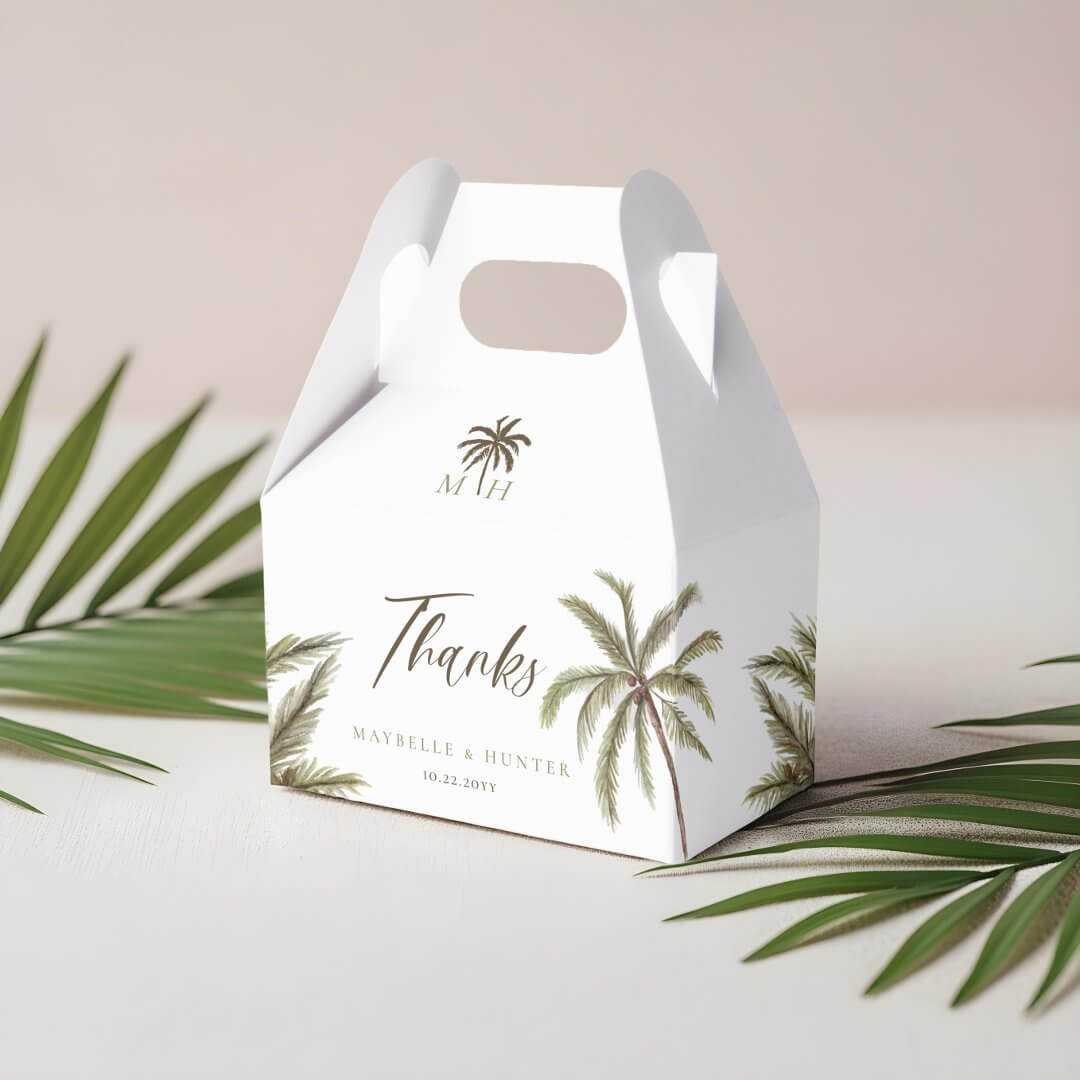 Minimal Tropical Watercolor Palm Tree Boho Wedding Favor Boxes