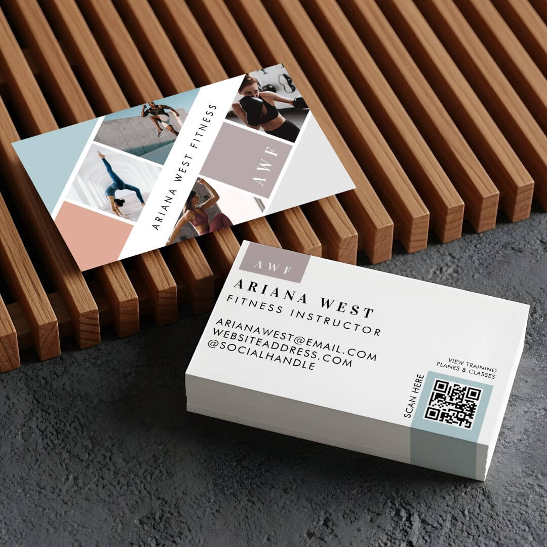 Modern Four Photo Collage Personal Trainer Fitness Business Card