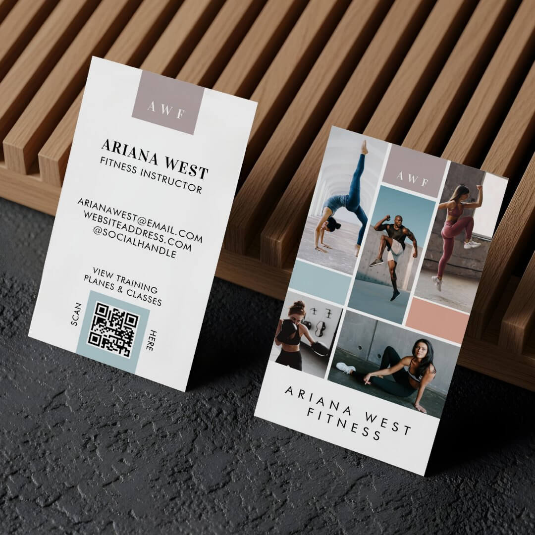 Modern Four Photo Collage Personal Trainer Fitness Vertical Business Card