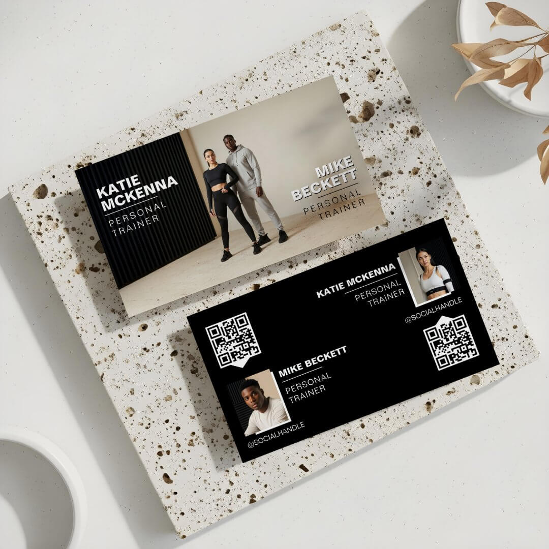 Modern Partners Photo Fitness Trainer QR Code Black Business Card
