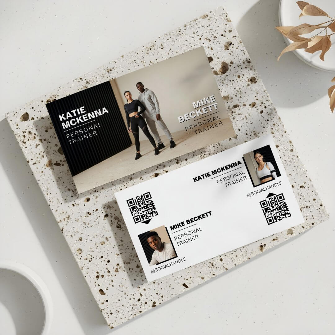 Modern Partners Photo Fitness Trainer QR Code White Business Card