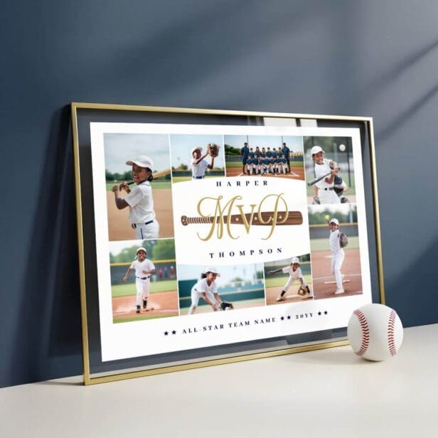 MVP Baseball Player Sports Photo Collage Keepsake Poster Print