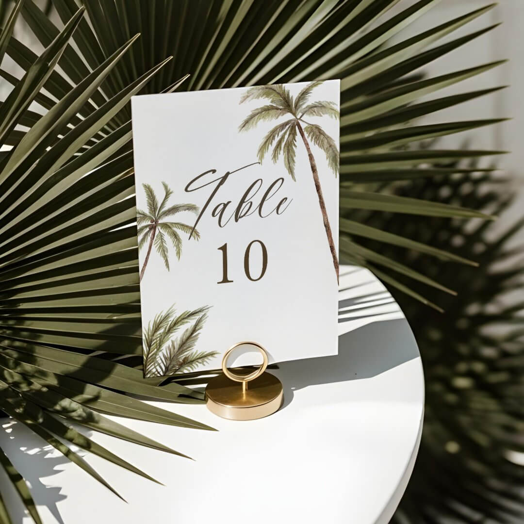 Tropical Watercolor Palm Trees Bohemian Wedding Table Number