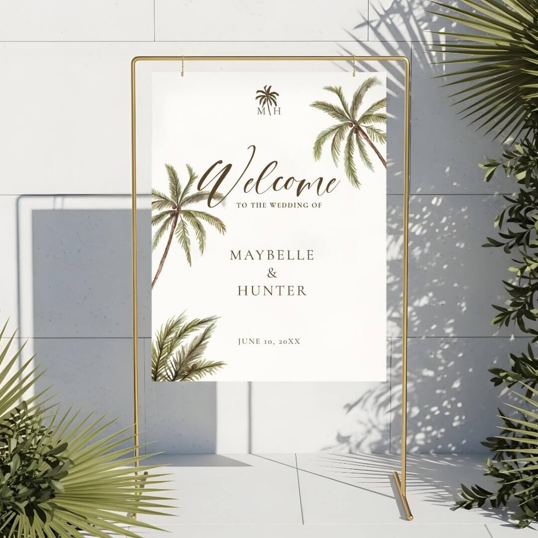Tropical Watercolor Palm Trees Wedding Welcome Foam Board