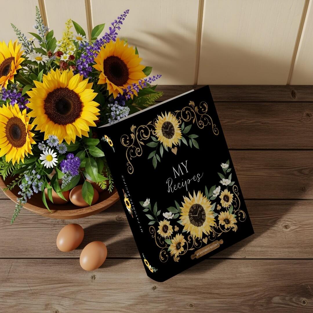 Watercolor Sunflowers Script My Recipe 3 Ring Binder