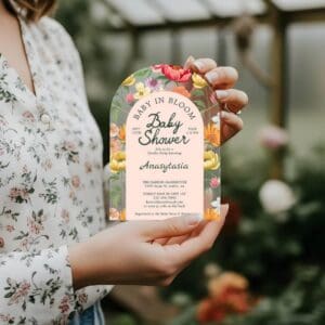 Baby in Bloom Arch Bold Floral Garden Baby Shower Acrylic Invitations