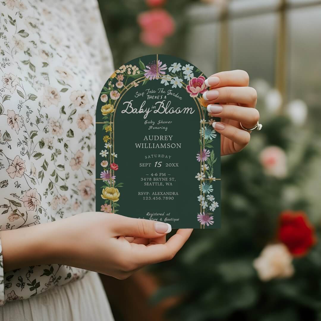 Baby in Bloom Floral Garden Greenhouse Baby Shower Green Invitation