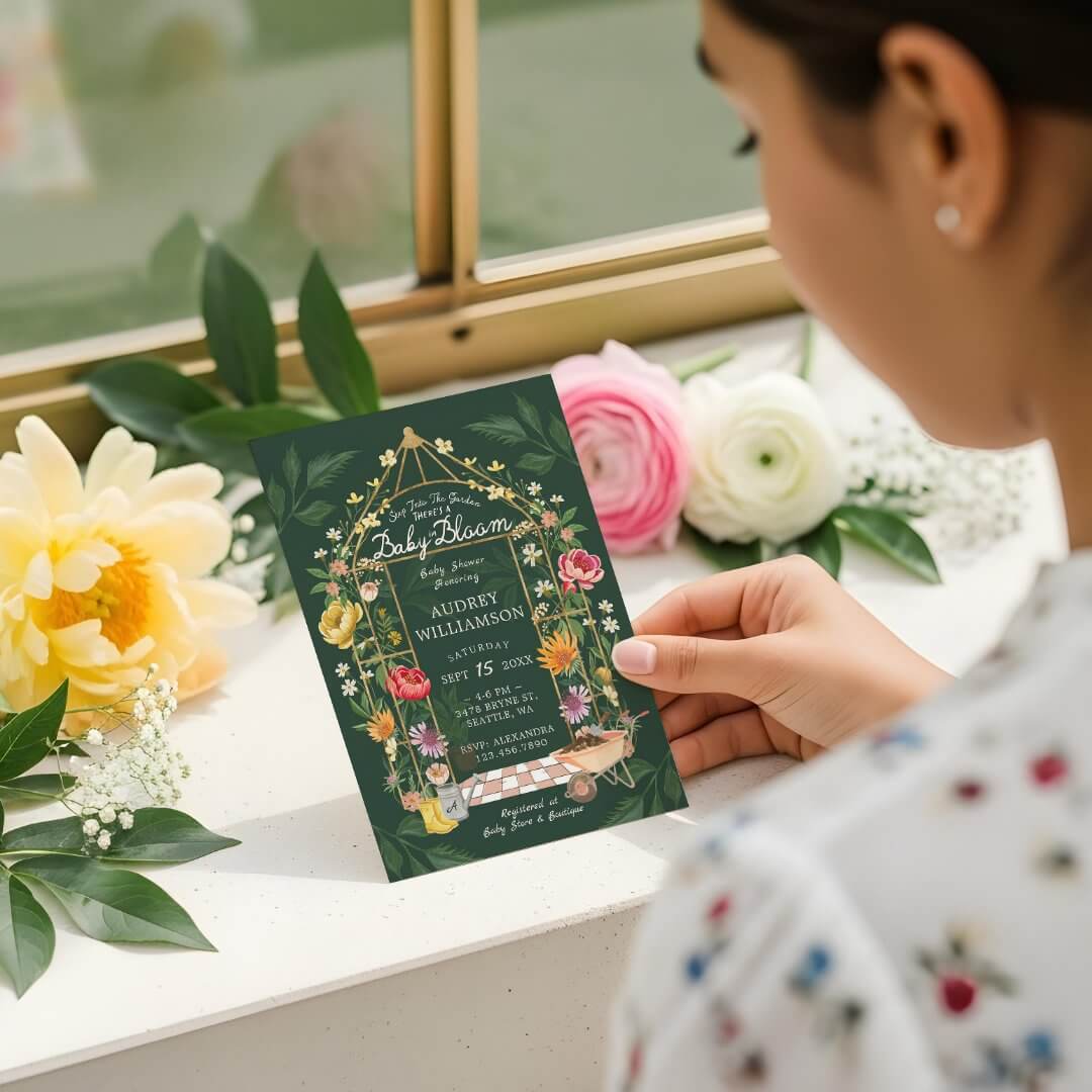 Baby in Bloom Floral Garden Greenhouse Baby Shower Invitation