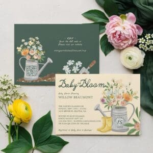 Baby in Bloom Floral Garden Rain Boots Baby Shower Invitation