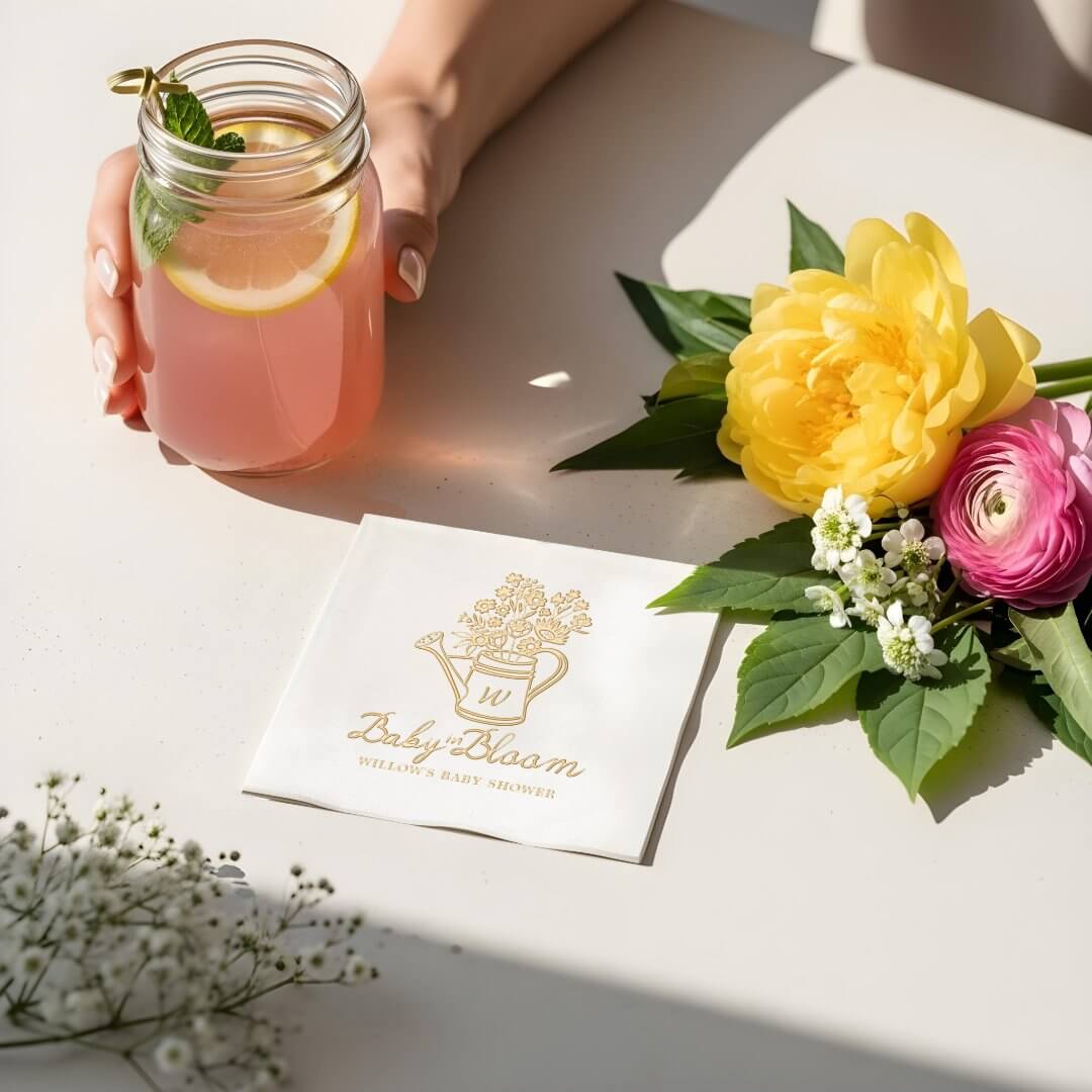 Baby in Bloom Floral Watering Can Baby Shower Foil Napkins