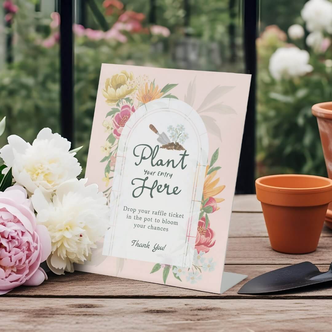 Baby in Bloom Garden Baby Shower Diaper Raffle Pedestal Sign