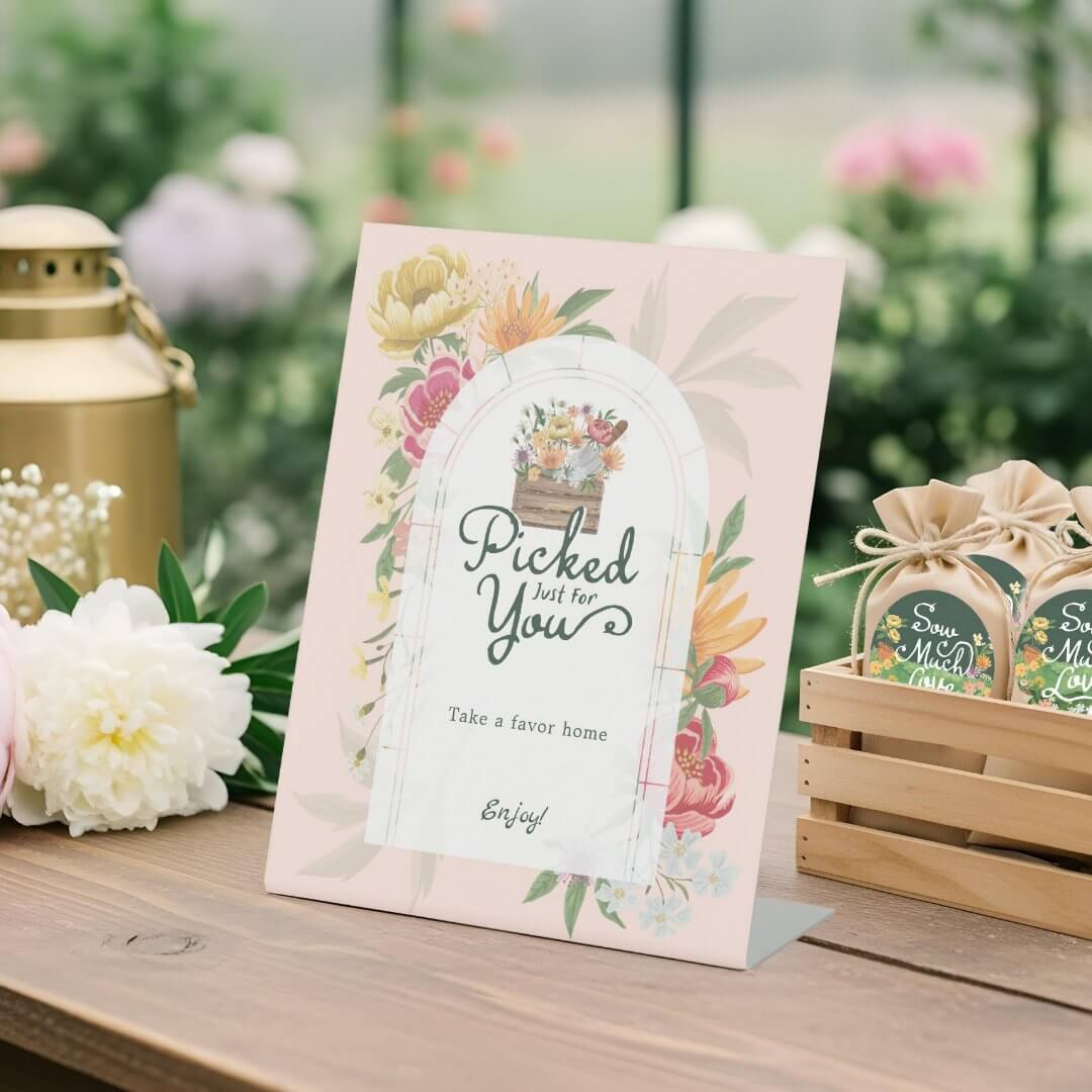 Baby in Bloom Picked For You Floral Garden Favor Pedestal Sign